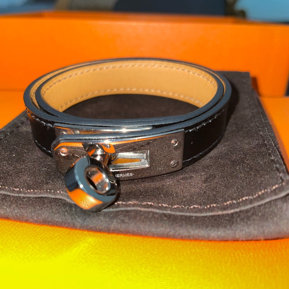 Hermes Kelly Double Tour Bracelet T3 Black Box Calf Palladium
